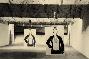 Targets hang in the gun range at Blythe's Sports & Gun Shop in Valparaiso.